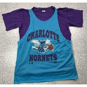 Vintage Charlotte Hornets Jersey Over Shirt Men Medium Tee Single Stitch USA 90s